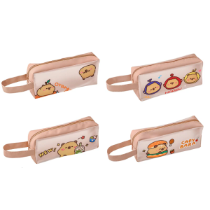 Cartoon Pencil Case Water Resistant PU Pencil Pouches with Handle Portable Pen Organizers Storage Bag Travel Makeup Bag