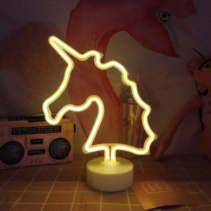 LED Rainbow Neon Light Colorful Unicorn Night Light Christmas Bedroom Decoration Ins Style Light Photo Layout Table Lamp Battery +USB Power