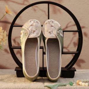 [Free Shipping] Sandalwood-Colored Summer New Collection Of Cloth Shoes Elegant And Simple Perfect For Pairing With A Cheongsam Featuring Ethnic-Style Embroidery