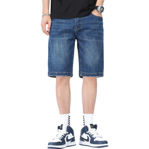 JEEP SPIRIT Mens Denim Shorts Oversized Thin Quarter Loose Straight Leg Shorts Travel Denim Shorts