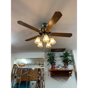 Quạt trần đèn quạt trần có đèn led 5 cánh gỗquạt trần phòng kháchphòng bếpphòng ngủ( + Tăng kèm bóng led AS Vàng)