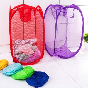 Laundry Bag Pop Up Mesh Folding Laundry Basket Dirty Clothes Hamper Storage for Home