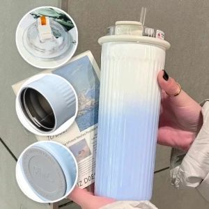 Gradient Color Coffee Mug Stainless Steel Leakproof  Thermos Water Bottle Hot%Cold For Office&Sport