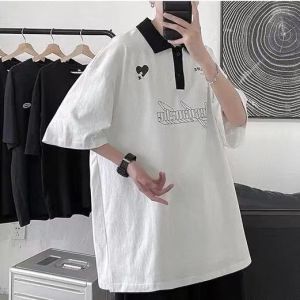 🔥พร้อมส่ง🔥เสื้อยืดโปโล Polo shirt คอปก ทรงหลวม ผู้ชาย ใส่สบาย 2 สี ดำ ขาว