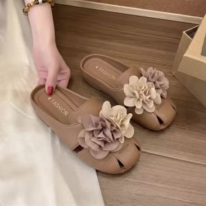 [Free Shipping] Womens Wedge Sandals Summer Hollow Floral Closed-Toe Casual Slippers for Women Fashionable Summer Outdoor Wear