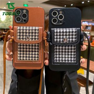 Toosci Luxury ผ้าลายตาราง Houndstooth กระเป๋าใส่บัตรหนังโทรศัพท์กรณีพาดลำตัวนุ่มสายคล้องคอสำหรับ OPPO A7 A5S A12 A11K A59 A39 A54 A16 A95 A3S A74 A15 A15S A93 A52 A92 A1K A5 2020 A9 2020 A31 F11 F9 F1S