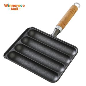 Durable Cast Iron 4-Slot Sausage Pan with Hook for Grilling Sausages at Home Kitchenware