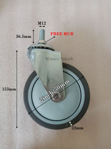 Roda TPR 5 inch Karet Abu Taiwan (Screw Hidup /Screw Rem)Baut/Drat /5inchi