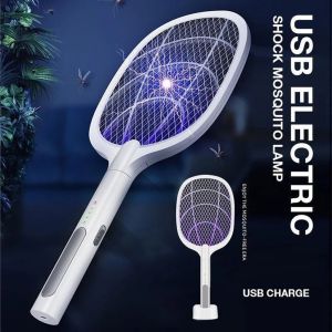 Swatter Electric Mosquito Racket Rechargeable Insect Fly Pest Bug Pat Special 3layer 2500V Touching Net on Flat Surfaces