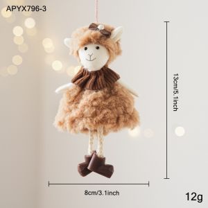 NALANILI Vải nhung Đồ trang trí hình con cừu Hình con cừu Cổ áo xếp ly Móc treo Giáng sinh Mềm mại Dây treo Sự quyến rũ của động vật Trang trí cây thông Noel