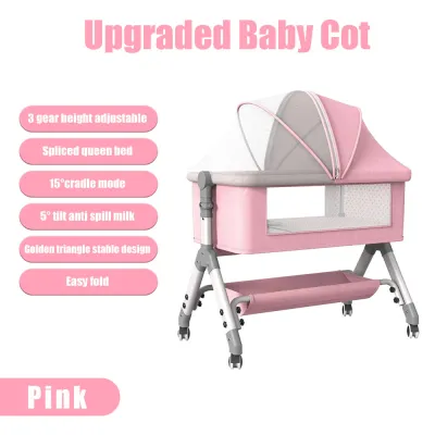Large Baby Cot Newborn Splicing Queen Bed Portable Katil Bayi Full Set Foldable Crib Multifunction Bassinet Bed Murah with Mosquito Net 宝宝床 婴儿床