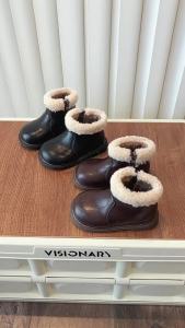 ins British Style Martin Boots 2025 Winter New Korean Style Girls Fashion Short Boots Thick Sole Fleece Lined Warm Cotton Boots