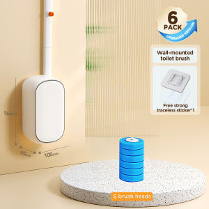 Joybos Wall-Mountable Disposable Toilet Brush Set - Full Coverage 360°Clean Quick-Release Head SwapComes with bracket and interchangeable head