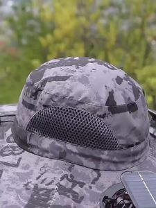 FCAdjustable Outdoor Sun Hat With 2 Fan Large Brim Windproof Solar USB Charging Anti UV Sun Outdoor Fishing Cap