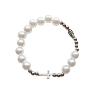 Catholic Cross Rosary Bracelet Vintage Elastic Beaded Chain Baptism Rosaries Bangle Wristband for Men Women Gift