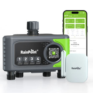 RainPoint Garden WiFi Water Timer 4 Zones Automatic Irrigation Timer Watering Systems Controller with Rain Delay Manual Watering