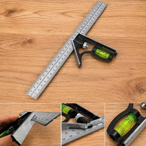 Thước Eke Đo Góc 3in1 300mm Có Nivo – Thước Eke Vuông Inox | Thước Lấy Dấu Làm Mộc Cơ Khí DIY
