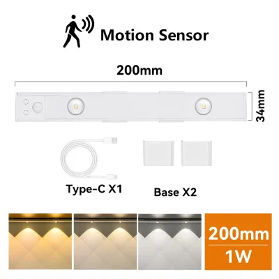 SEEDIQ LED Night Light 3-Color Dimming Cat Eye Motion Sensor Light Wireless Wardrobe Light 20 40 60cm USB Type C Rechargeable Cabinet Lamp
