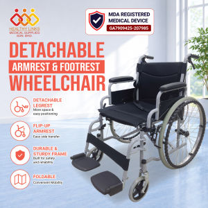 [Same-Day Delivery] Foldable Detachable Armrest and Footrest (DAF) Wheelchair - Kerusi Roda Ringan
