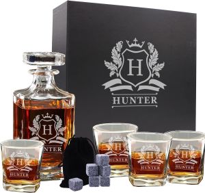 Custom Engraved Groomsmen - Whiskey Decanter Set and 4 Glasses Set - Personalized and Monogrammed with WPS Styles