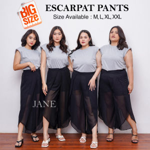 JANE | Celana Panjang Wanita Hitam Bawahan Bigsize See Through Jumbo Slit Pants Escarpat Pants Black