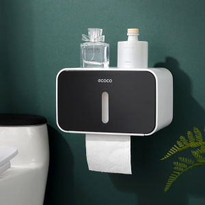 【Local Stock】ECOCO Waterproof Toilet Paper Roll Holder Punch-free Wall Mounted Paper Dispenser Tray Roll Holder Kitchen Bathroom Storage Box