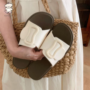 WY-XIXITIAO ins Unique One-Word Sandals Beach Casual Vacation Retro Color Block Fashion Flat Summer Outdoor Slippers