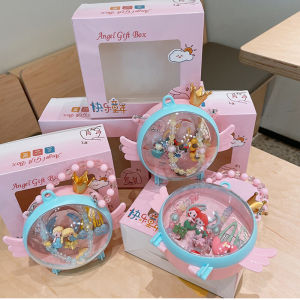 OKADY Angel Wings กล่องของขวัญเจ้าหญิงเครื่องประดับผมจี้สร้อยคอลายการ์ตูนน่ารักกิ๊บติดผม BB 3-7ปีของขวัญเด็กผู้หญิง กิ๊บติดผมเด็ก เซ็ตกิ๊ฟติ