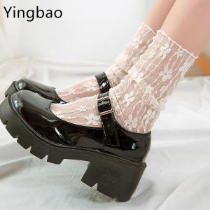 Yingbao Womens Lace Ruffle Ankle Socks High Frilly Mesh Flower Breathable Summer Ladies Teen Girl Socks Japanese Style