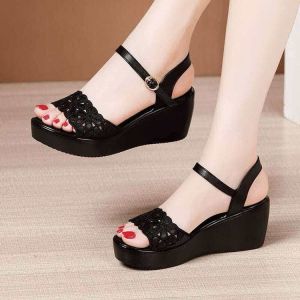 Free Shipping WomenS Wedge Sandals With Thick Soles And Waterproof Platform 2026 Summer New High-Heeled Versatile Hollow-Out One-Strap Soft-Soled Sandals