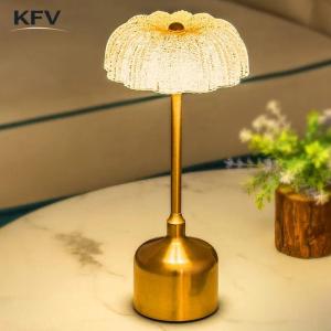 KFV Retro USB Crystal Table Lamp Decoration Rechargeable LED Lamp Metal Desk Light Touch Dimming Night Light Bedroom Desk Lamp