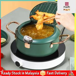 Deep Fryer Japanese Style Fryer Pot with Thermometer and Lid Nonstick Stainless Steel