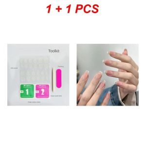 FenHuan 【Local Delivery 】Wearing Nail Girl Heart Aurora Glitter Flowers French Blush Lines Graffiti Nail Stickers Handmade Fake Nails Stickers Finished 【】