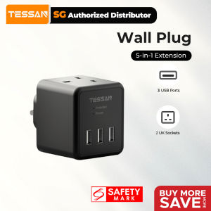 TESSAN SG - SG Safety Mark Cube Wall Charger Socket Extension With 2 Outlets Multi Plug USB C and USB A