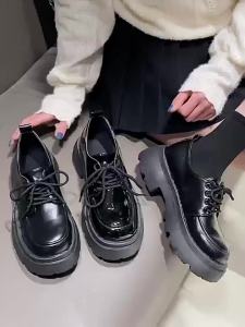 New Z Thick-Soled WomenS Leather Shoes New Spring/Summer Versatile Black JK Loafers