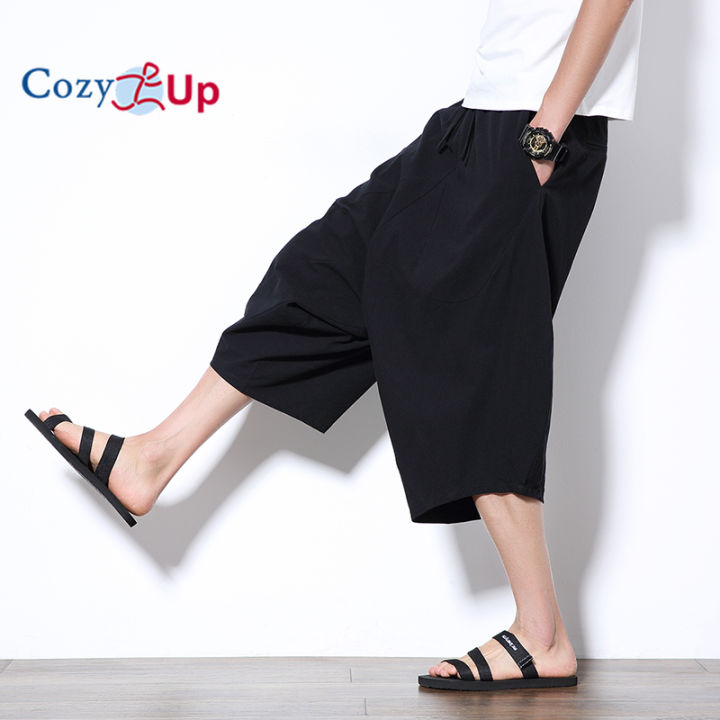 Cozy Up Chinese Style Cropped Pants Men Casual Loose Wide Leg Solid Color  Cotton Linen Lazada PH