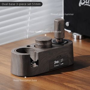BINCOO Coffee Tamper Set Powder Distributor with Base Dispenser Press Powder Hammer 3 Piece Set Wood Grain Espresso Machine Handle Filling Base Coffee Utensils Set 51MM/58MM