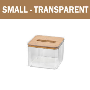 PRADO MALAYSIA Home Living 100% Bamboo Wood Lid Tissue Storage Box Transparent Napkin Holder Dust-Proof Premier Tissue Box Organizer Kotak Tisu 纸巾盒