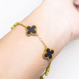 Gelang Rantai Tangan Mata Hitam Baris Lima Clover Titanium Fashion Wanita berlapis emas 24K gold elegant fashion Mewah Xuping