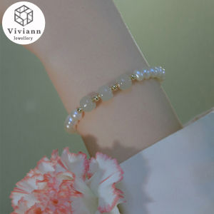 Viviann High Quality Hetian Jade Pearl Bracelet Womens 14k Gold Plated Exquisite Light Luxury French Bracelet Pearl Strand Bracelet for Women Wedding Bridesmaid Gift