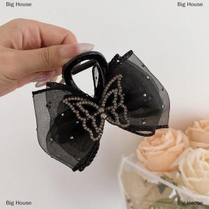 [COD] Big House Rhinestone Butterfly Grab Clip For Women Temperament Elegant Mesh Hair Clip Fashion Hair Accessories