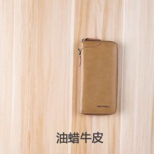 MISTLETOE Travel Large Capacity Men Wallet Card Holder Genuine Leather Long Wallet Zipper Phone Clutch Bag for Men