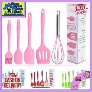 HSH COD Spatula Set Silicon 5 Pcs Tahan Panas Kitchen Utensil Sutil / Spatula Set Alat Masak 5 In 1 Sutil Scrap Kocokan Silicone / Silikon