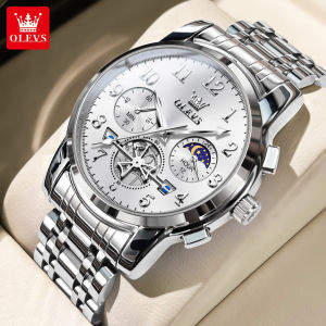 OLEVS Watch For Men Waterproof Original 2024 New Multifunctional Digital Calendar Dial Fashion Stainless Steel FlyWheel Chronograph Luminous Casual Mens Watch