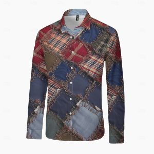 ZEEMIN Patchwork Long Sleeve Shirts Autumn 3d Printed Mens Shirt Vintage Street Man Clothing Loose Oversized Shirt For Men Streetwear
