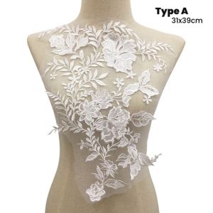 Premium White Embroidery Lace Flower Applique Dress DIY wedding Bridal Dress Veil Lace Flower Patch Fabric Gown Sew