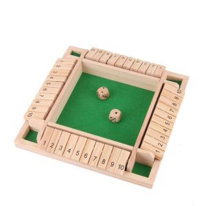 VERIDIAI Shut The Box Table Board Game Toy Developing Intelligent Educational Toys Four-Sided Flip Card Game Funny Montessori Wooden Number Game Family Party