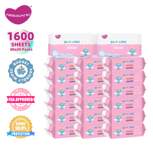 AIBEIGANG Baby Wipes 80 Sheets 20 Packs 99.9% Pure Water 1600 Pcs Alcohol-Free Fragrance-Free Non-Chemical Paraben-Free Hypoallergenic Wipes for Kids Clean Care Wipes For Baby