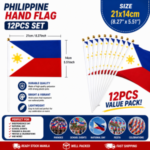 BIN LU 12PCS Philippine Flag Hand Flag for School Activities Student Program Flag Ceremony Classroom Event Parade Supplies 21x14cm 28x20cm 45x30cm Ready Stock Manila Fast Shipping