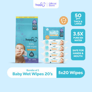 [Upgraded Formula] Hoppi Premium 99% Baby Water Wipes (20 Wipes x 5 Packs)